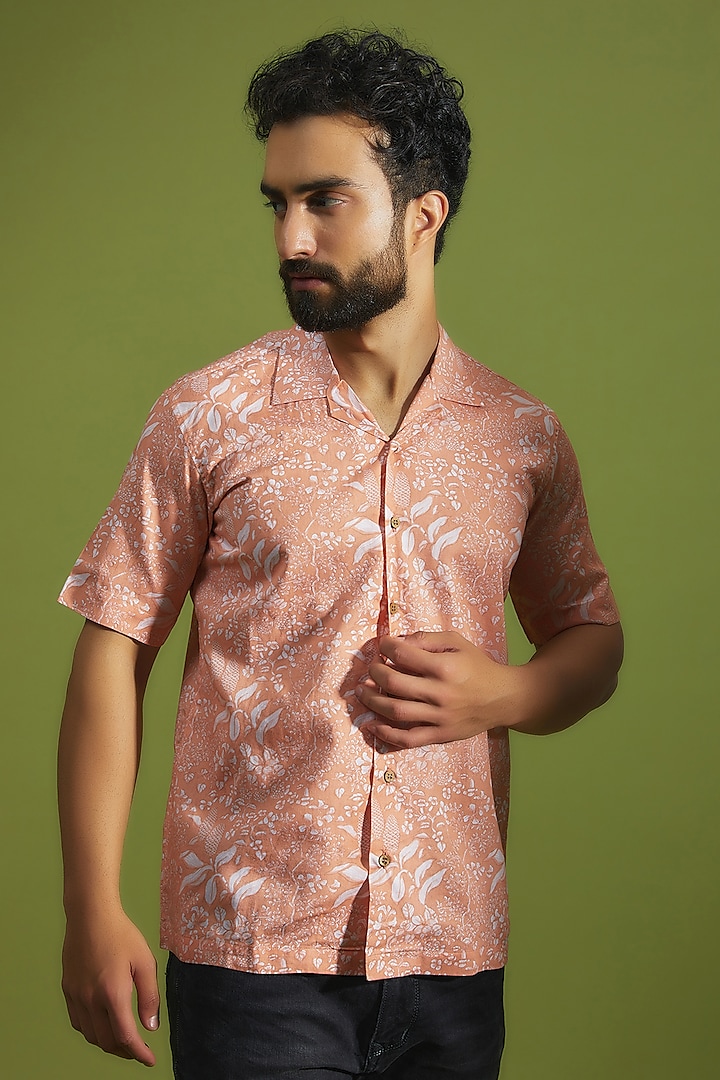 Peach Pure Cotton Digital Printed Shirt by House of K.C