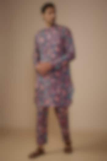 Blue Dola Silk Floral Printed Kurta Set by House of K.C at Pernia's Pop Up Shop