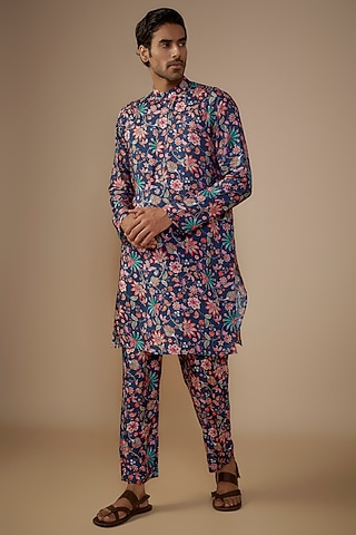 Blue Dola Silk Floral Printed Kurta Set by House of K.C