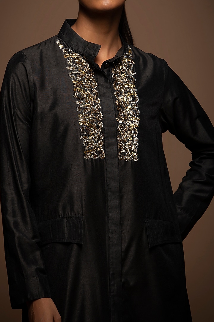 Black Viscose Silk Zardosi Embroidered Summer Dress by House of MANAA at Pernia's Pop Up Shop