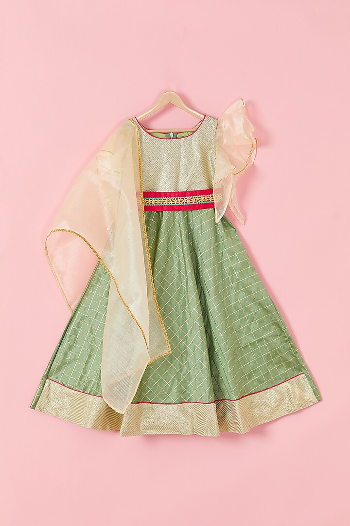 Light Green Embroidered Anarkali Set For Girls by Hoorkali at Pernia's Pop Up Shop