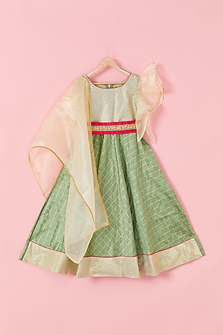 Light Green Embroidered Anarkali Set For Girls by Hoorkali