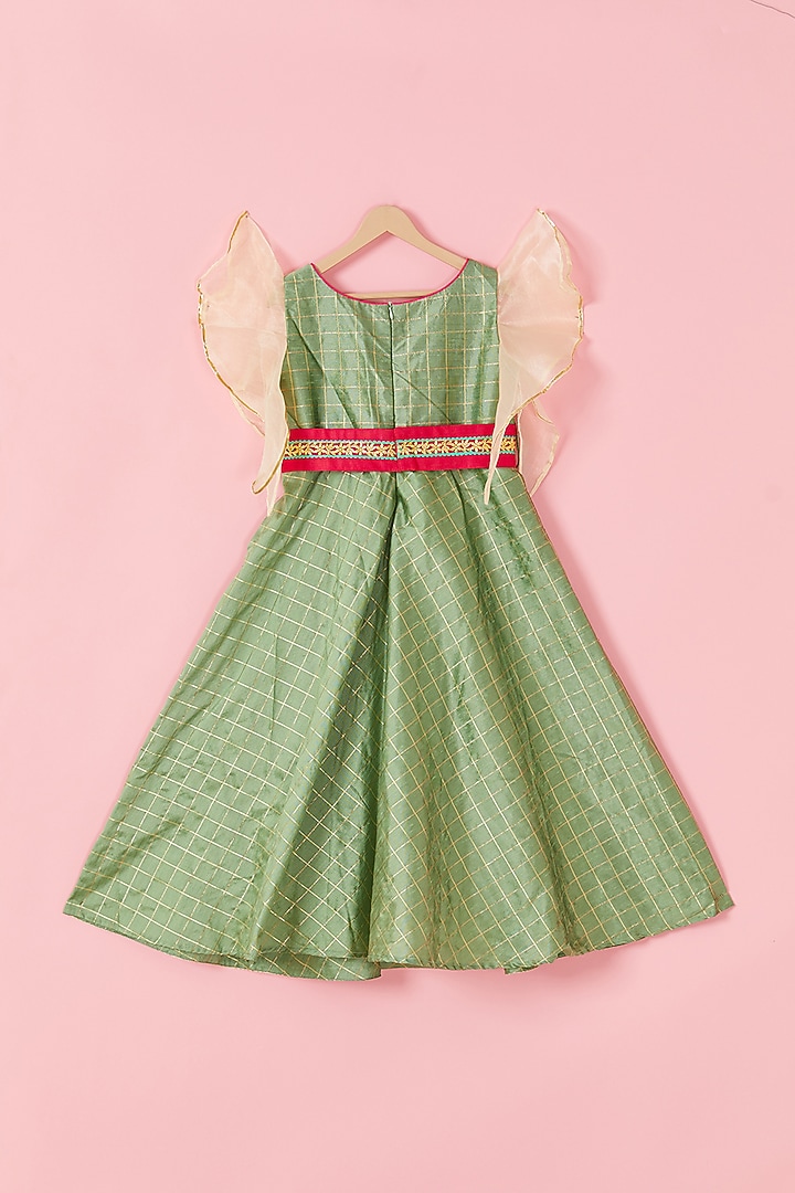 Light Green Embroidered Anarkali Set For Girls by Hoorkali at Pernia's Pop Up Shop