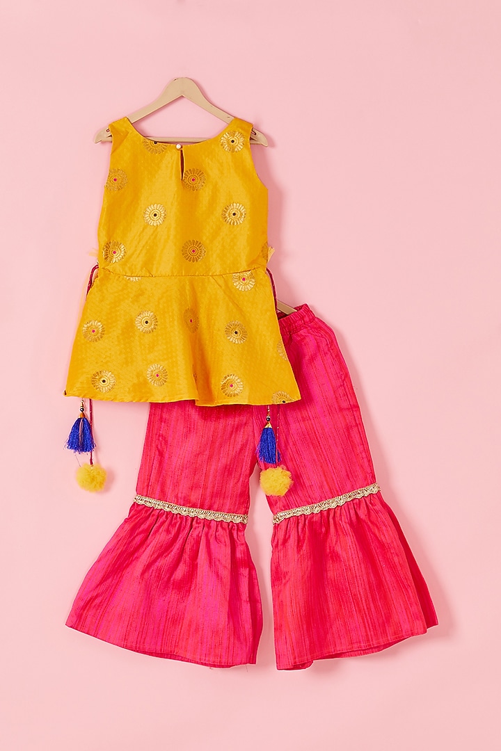 Magenta Bhagalpur Silk Sharara Set For Girls by Hoorkali at Pernia's Pop Up Shop