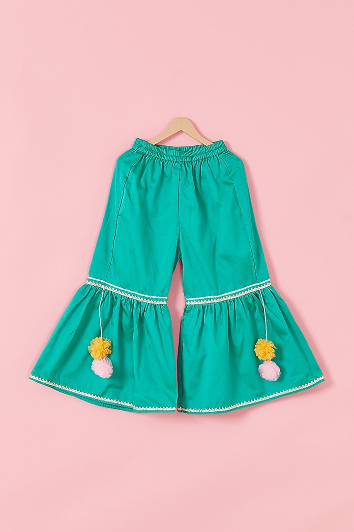 Turquoise Tafetta Sharara Set For Girls by Hoorkali at Pernia's Pop Up Shop