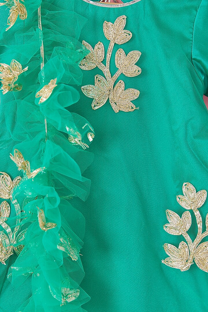 Turquoise Tafetta Sharara Set For Girls by Hoorkali at Pernia's Pop Up Shop