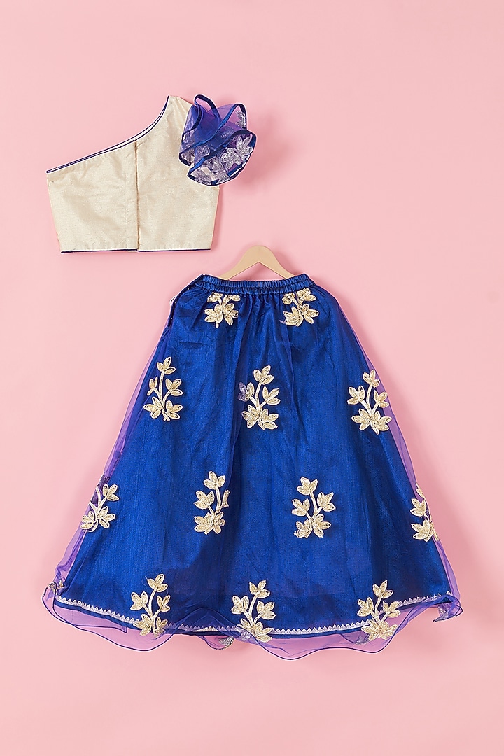 Royal Blue Embroidered Lehenga Set For Girls by Hoorkali at Pernia's Pop Up Shop