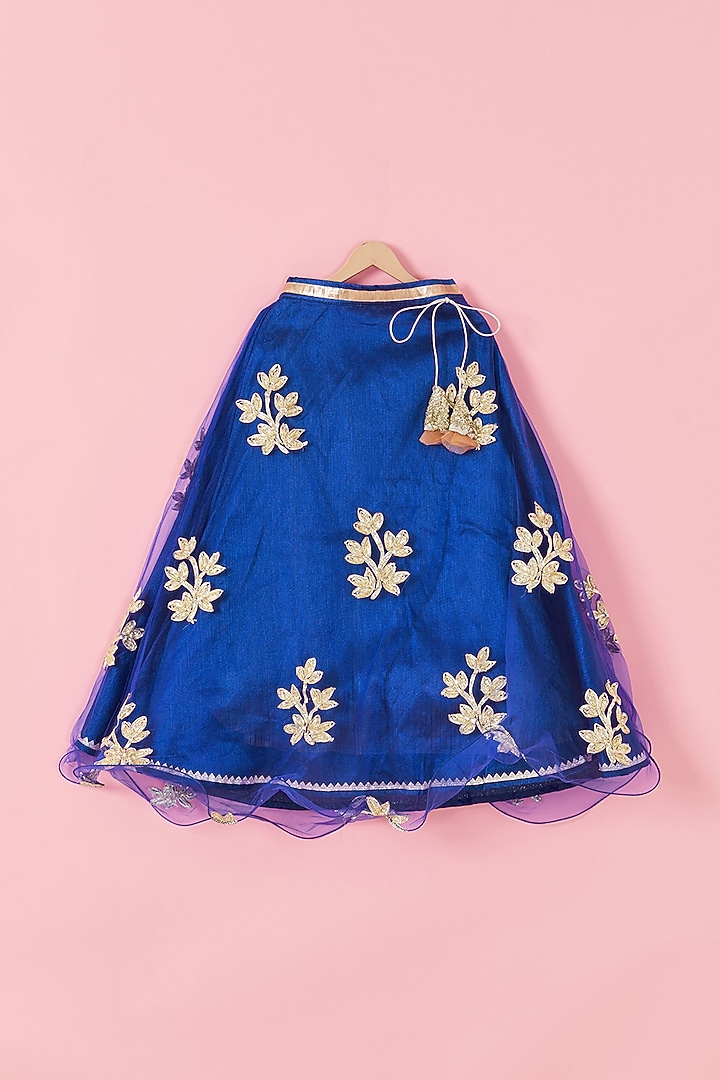 Royal Blue Embroidered Lehenga Set For Girls by Hoorkali at Pernia's Pop Up Shop