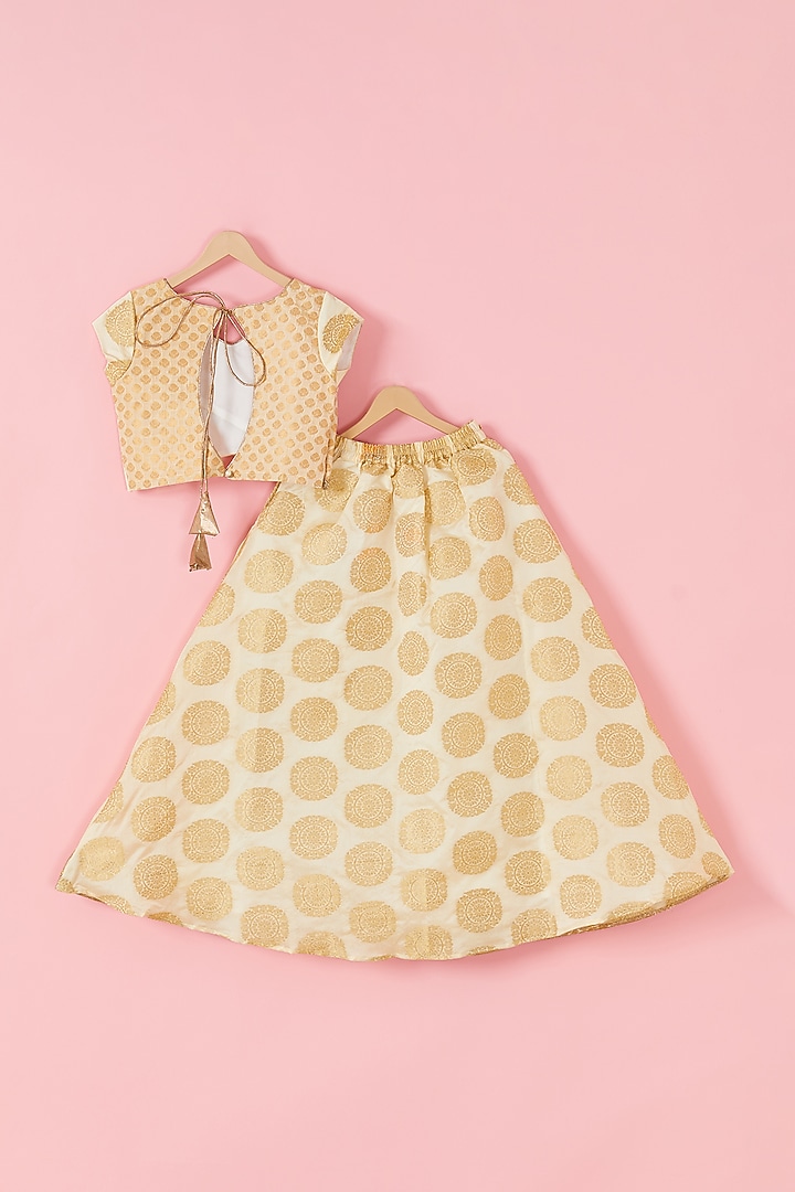 White & Gold Embroidered Lehenga Set For Girls by Hoorkali at Pernia's Pop Up Shop