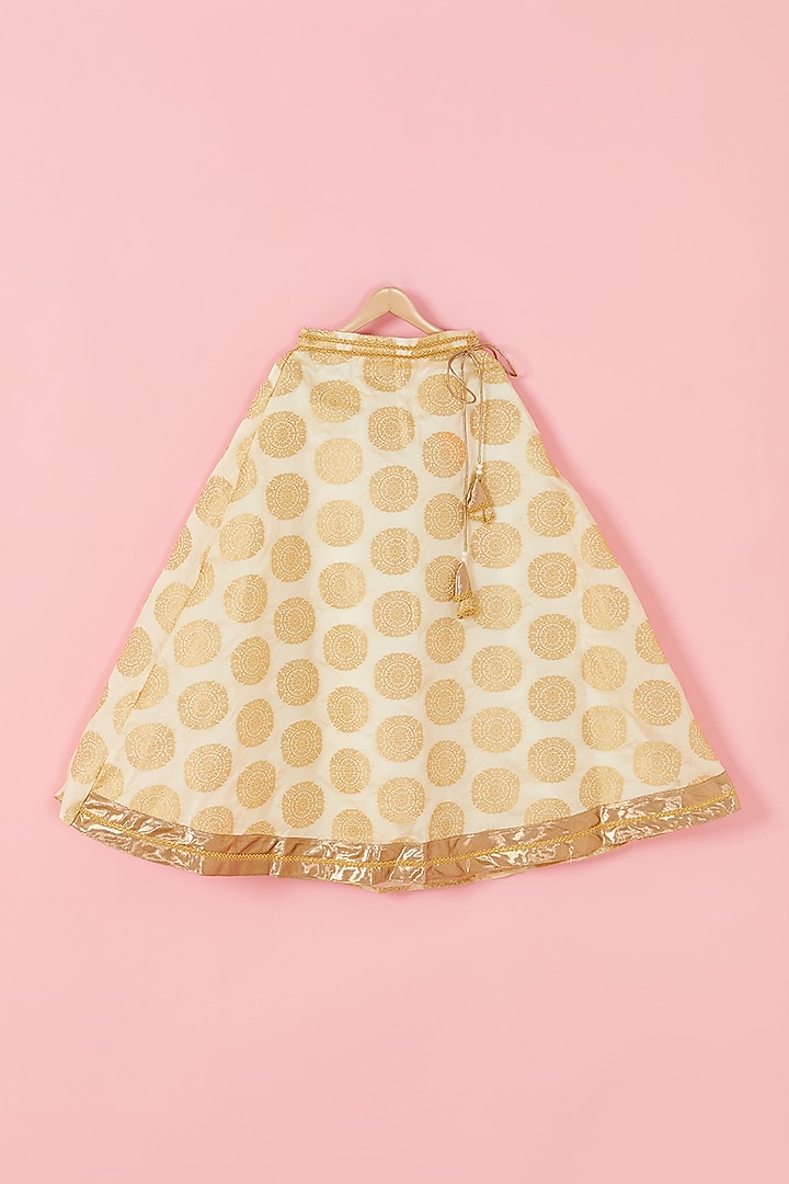 White & Gold Embroidered Lehenga Set For Girls by Hoorkali at Pernia's Pop Up Shop