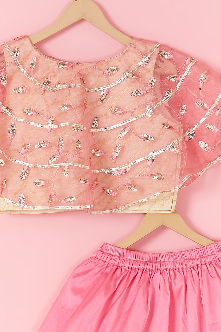 Fuchsia Embroidered Lehenga Set For Girls by Hoorkali at Pernia's Pop Up Shop