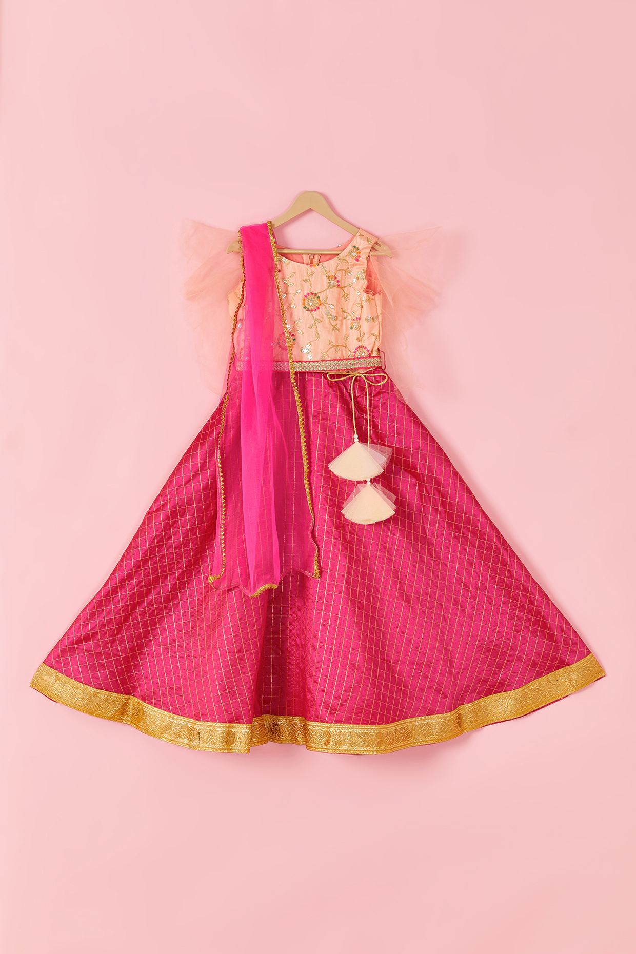 Dark Pink Embroidered Anarkali Set For Girls by Hoorkali at Pernia's Pop Up Shop