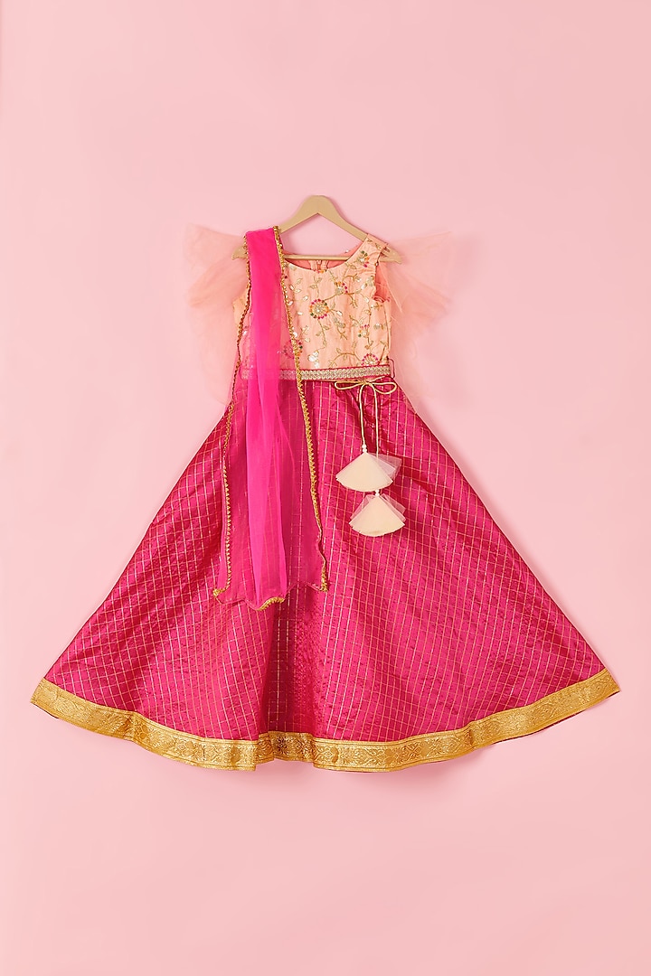 Dark Pink Embroidered Anarkali Set For Girls by Hoorkali