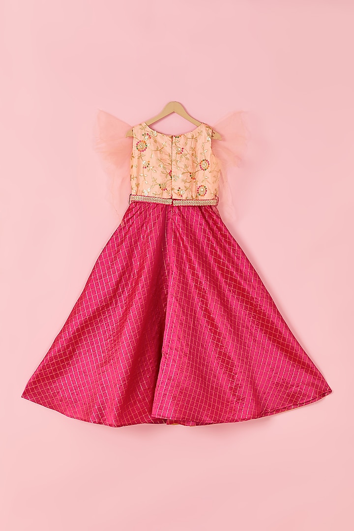 Dark Pink Embroidered Anarkali Set For Girls by Hoorkali at Pernia's Pop Up Shop