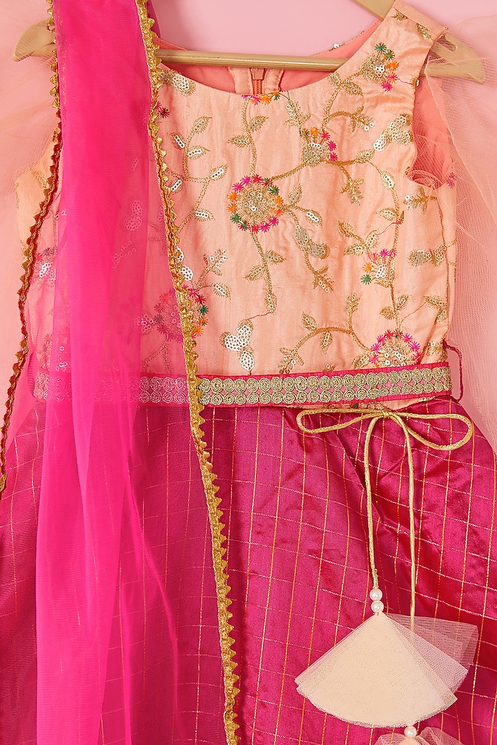 Dark Pink Embroidered Anarkali Set For Girls by Hoorkali at Pernia's Pop Up Shop