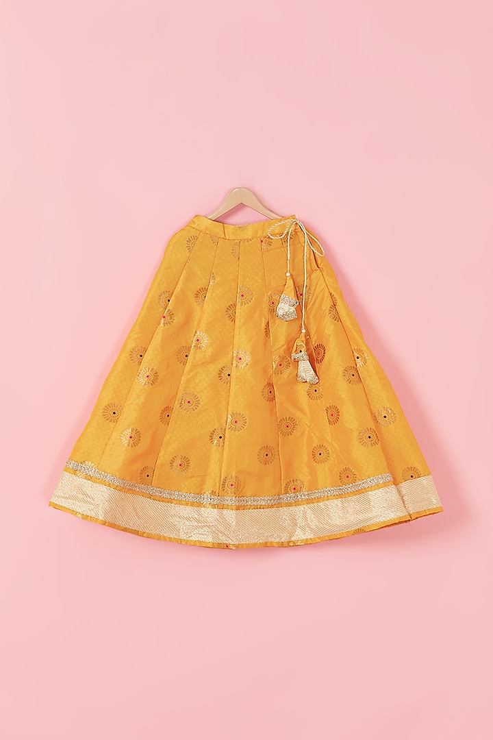 Turmeric Yellow Geometric Floral Printed Lehenga Set For Girls by Hoorkali at Pernia's Pop Up Shop