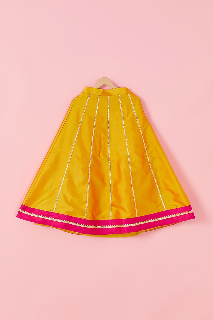 Bright Pink & Yellow Kalidar Lehenga Set For Girls by Hoorkali at Pernia's Pop Up Shop