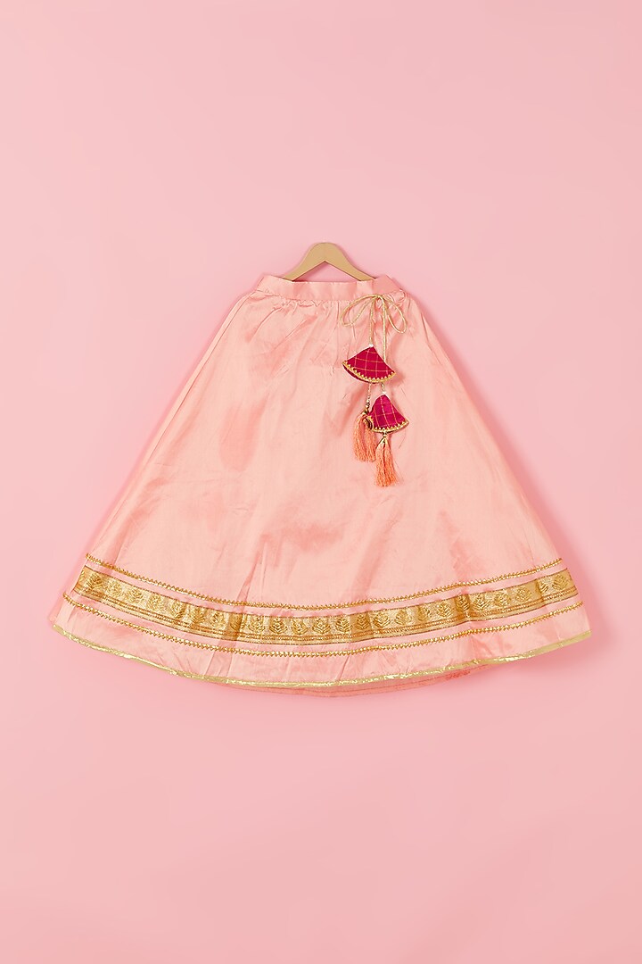 Coral Taffeta Lehenga Set For Girls by Hoorkali at Pernia's Pop Up Shop