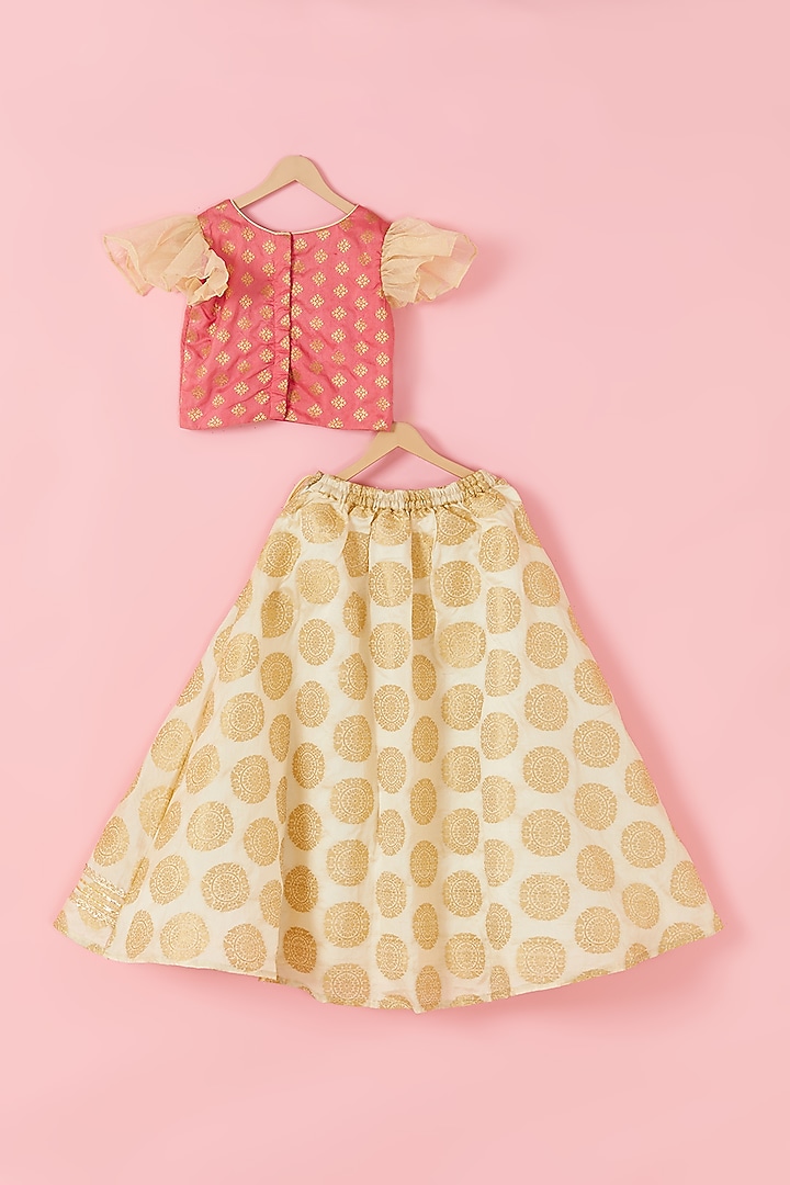 Off-White Brocade Lehenga Set For Girls by Hoorkali at Pernia's Pop Up Shop