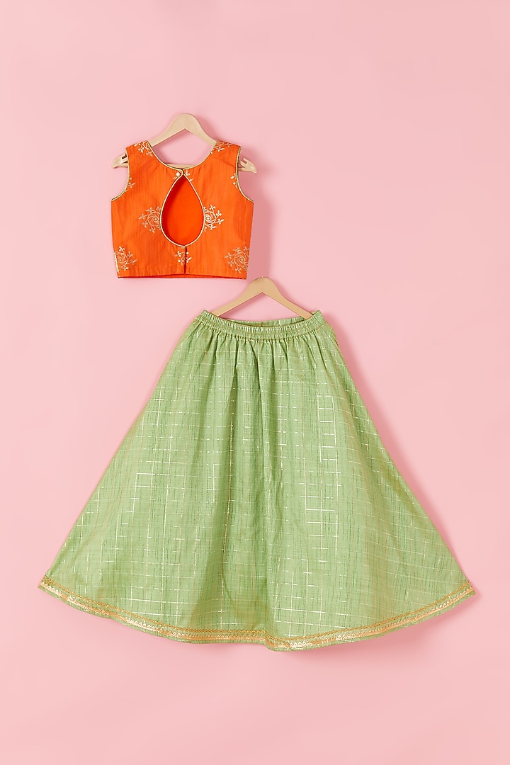 Mint Green Brocade Lehenga Set For Girls by Hoorkali at Pernia's Pop Up Shop