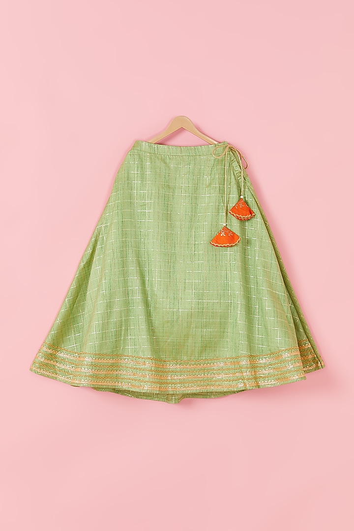 Mint Green Brocade Lehenga Set For Girls by Hoorkali at Pernia's Pop Up Shop