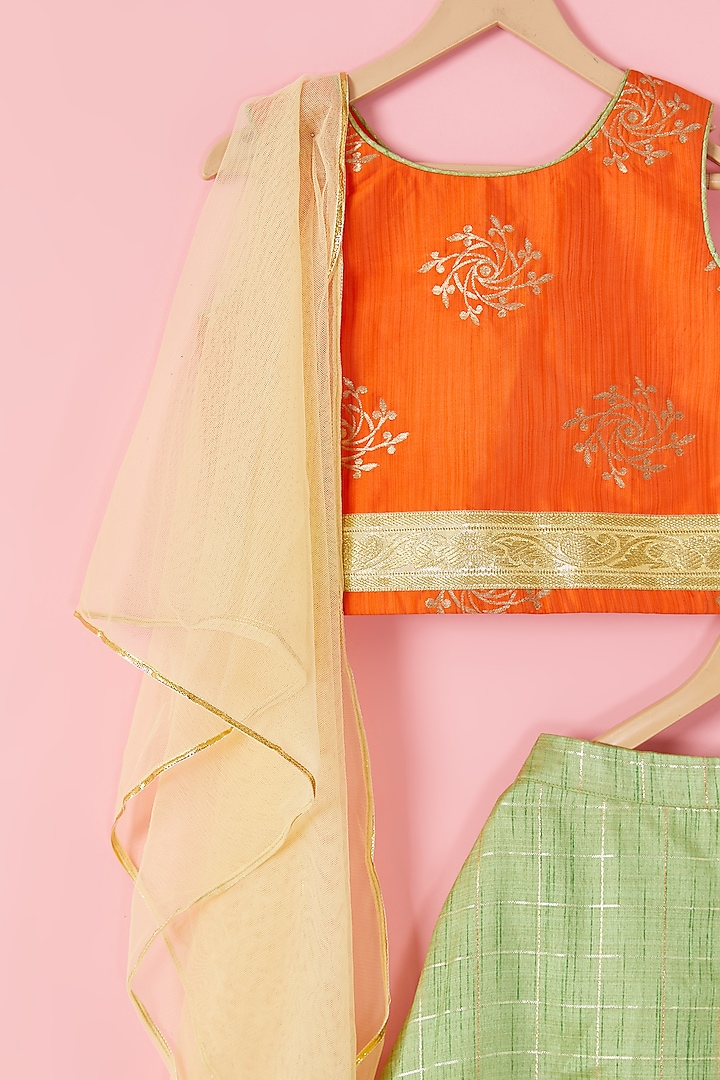 Mint Green Brocade Lehenga Set For Girls by Hoorkali at Pernia's Pop Up Shop