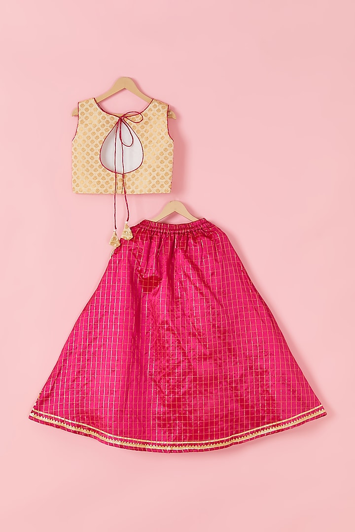 Bright Pink Brocade Lehenga Set For Girls by Hoorkali