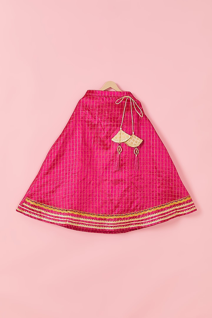 Bright Pink Brocade Lehenga Set For Girls by Hoorkali at Pernia's Pop Up Shop