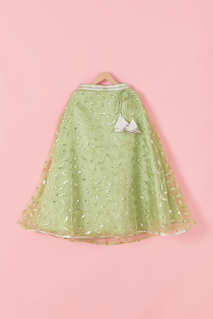 Cream & Light Green Sequins Embroidered Lehenga Set For Girls by Hoorkali at Pernia's Pop Up Shop