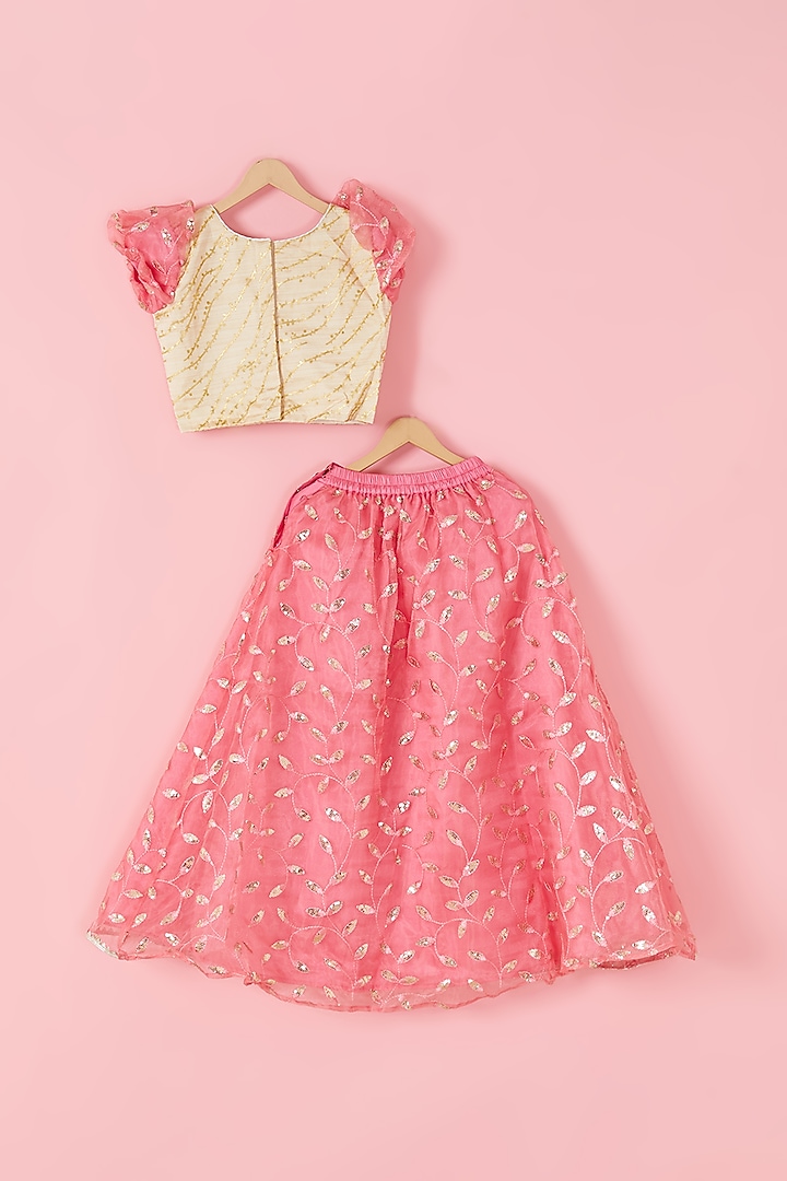 Cream & Rose Pink Sequins Embroidered Lehenga Set For Girls by Hoorkali at Pernia's Pop Up Shop