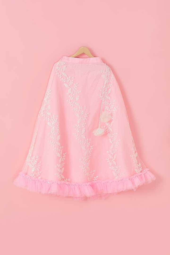 Rose Pink & White Embroidered Lehenga Set For Girls by Hoorkali at Pernia's Pop Up Shop