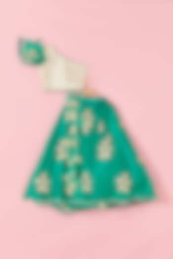 Dark Green Gota Embroidered Lehenga Set For Girls by Hoorkali