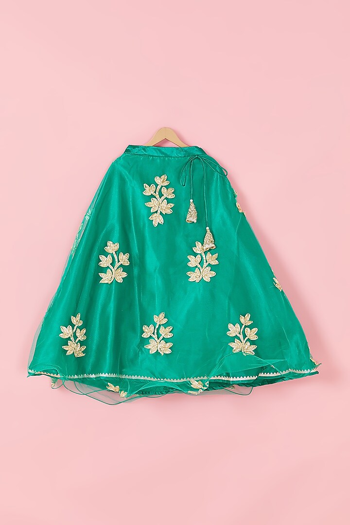 Dark Green Gota Embroidered Lehenga Set For Girls by Hoorkali at Pernia's Pop Up Shop