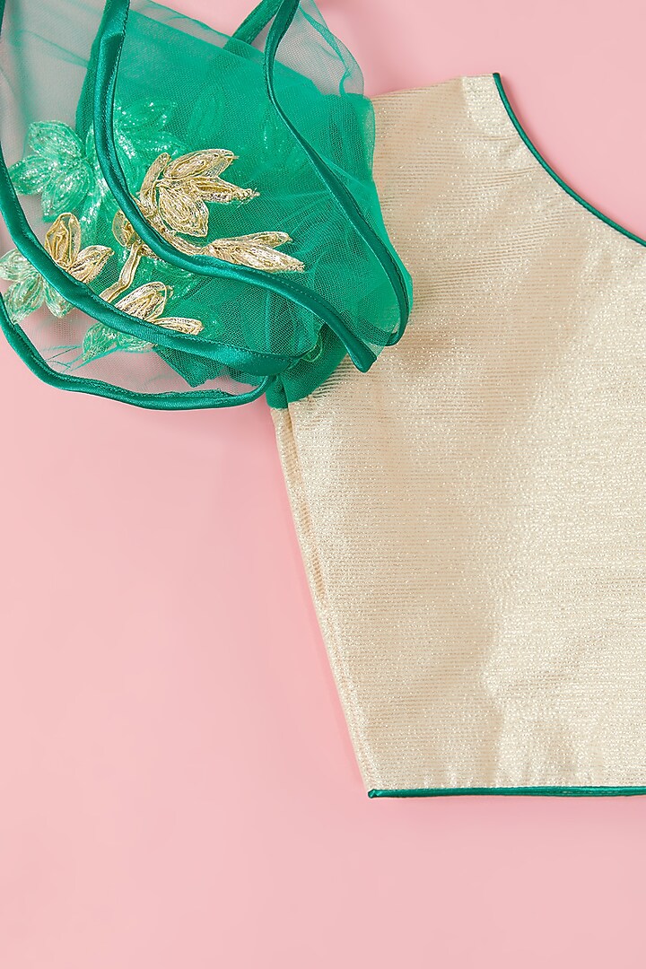 Dark Green Gota Embroidered Lehenga Set For Girls by Hoorkali at Pernia's Pop Up Shop