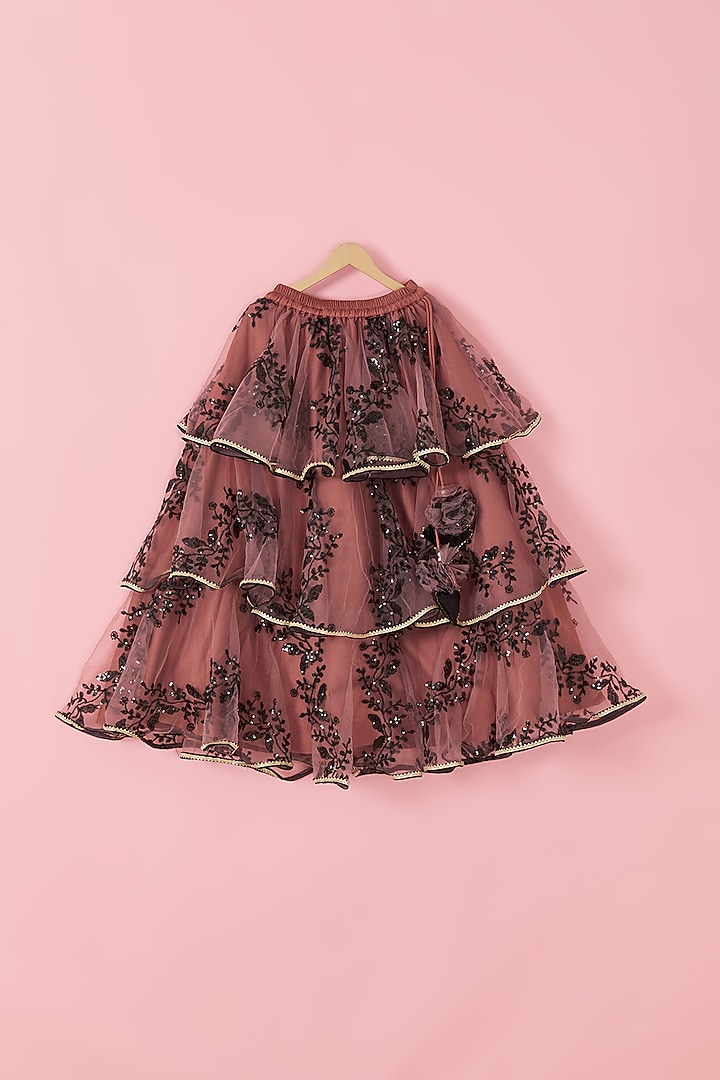 Pastel Pink & Black Embroidered Lehenga Set For Girls by Hoorkali at Pernia's Pop Up Shop
