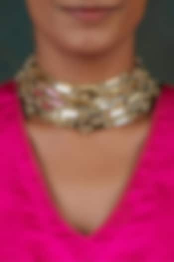 Gold Finish Mirror Link Necklace by House Of Tuhina at Pernia's Pop Up Shop