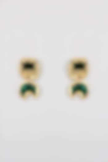 Gold Finish Mirror & Green Stone Stud Earrings by House Of Tuhina at Pernia's Pop Up Shop