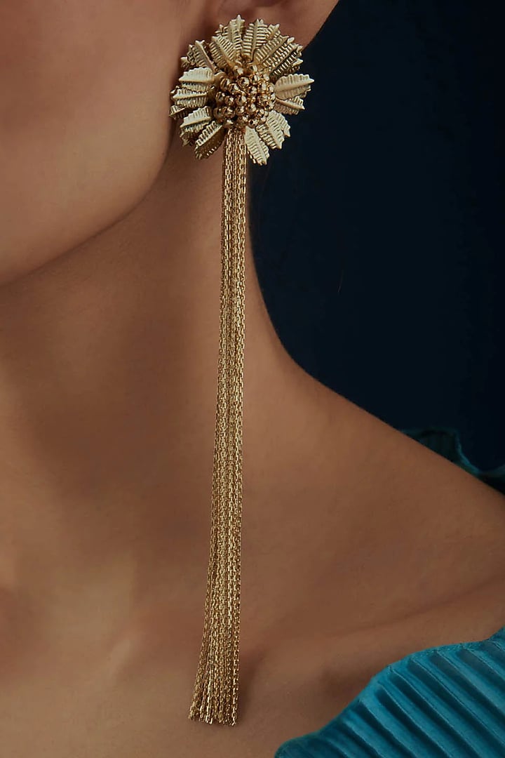 Gold Finish Floral Earrings by House of Tuhina at Pernia's Pop Up Shop
