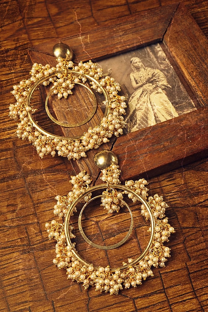 Gold Finish Pearl Earrings by House of Tuhina at Pernia's Pop Up Shop