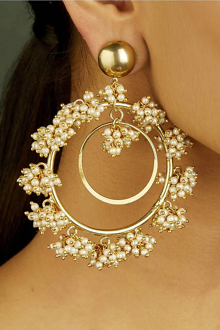 Gold Finish Pearl Earrings by House of Tuhina at Pernia's Pop Up Shop