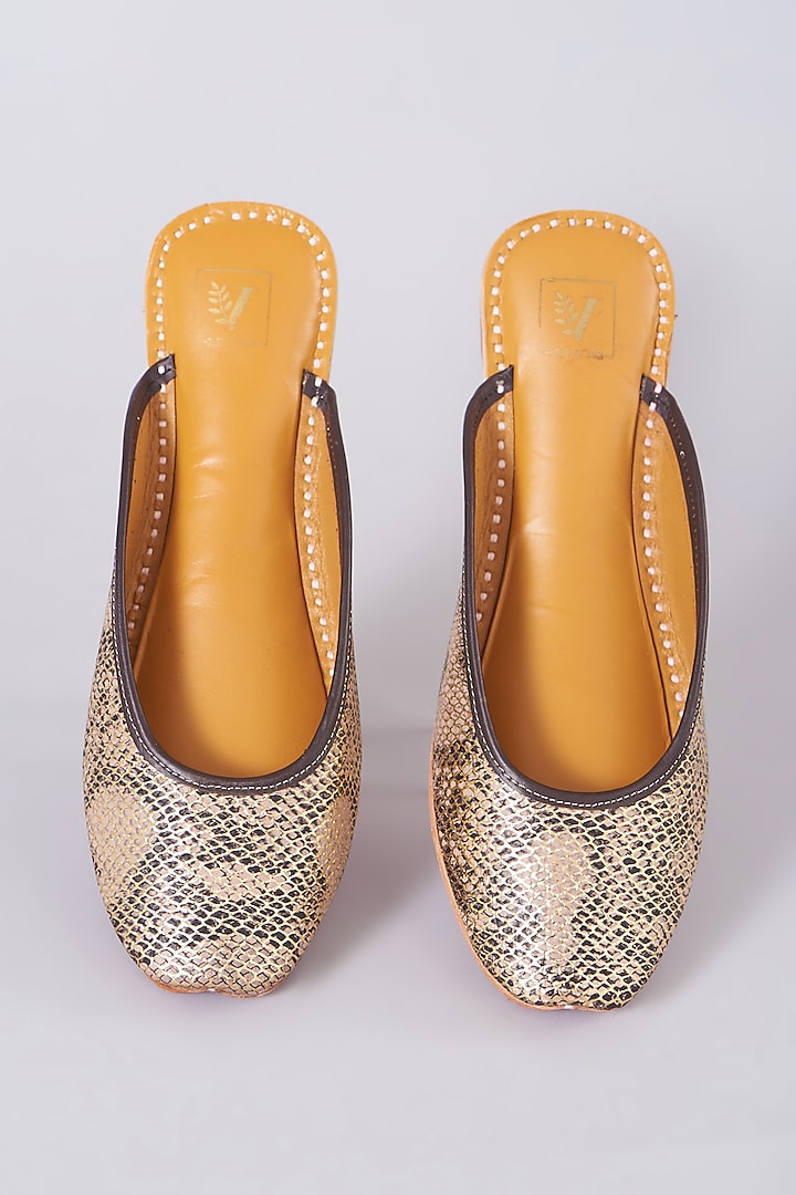 Beige Printed Back Open Juttis by House of Vian at Pernia's Pop Up Shop