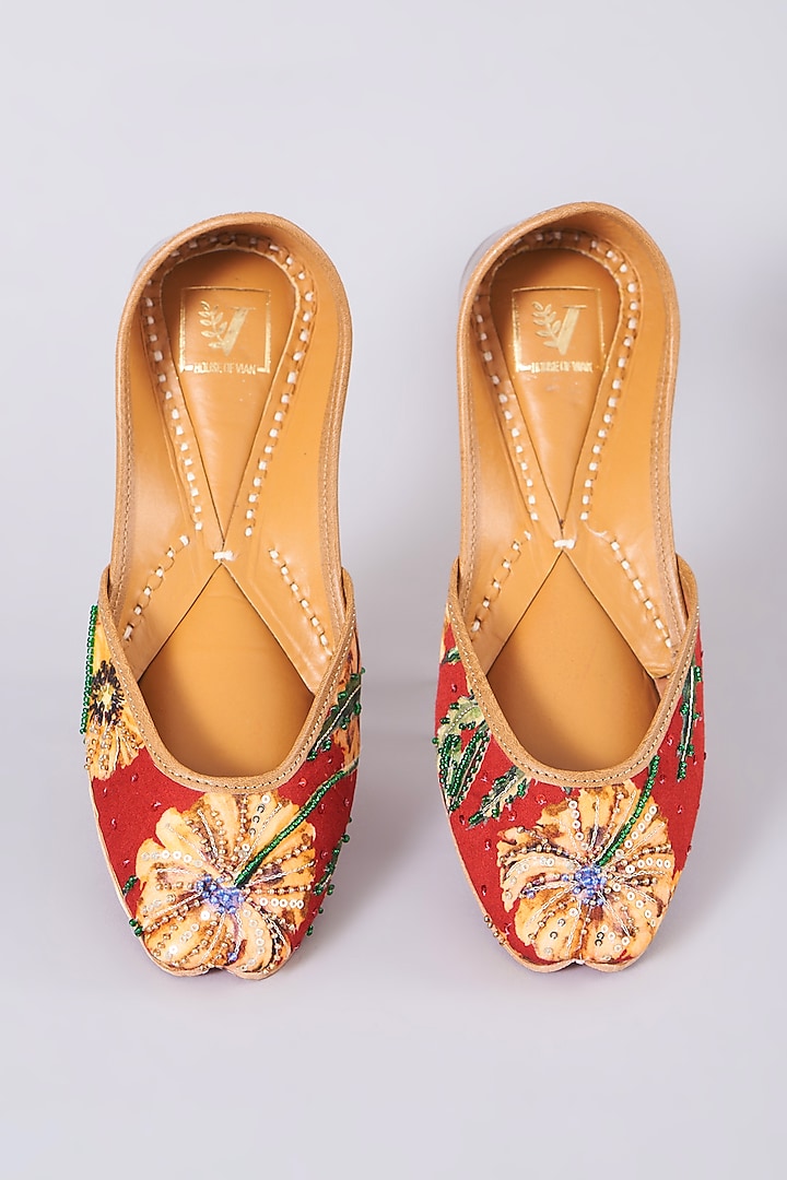 Cadmium Red Embellished Juttis by House of Vian