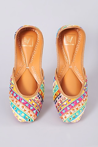 Multi-Colored Crepe Embellished Juttis by House of Vian