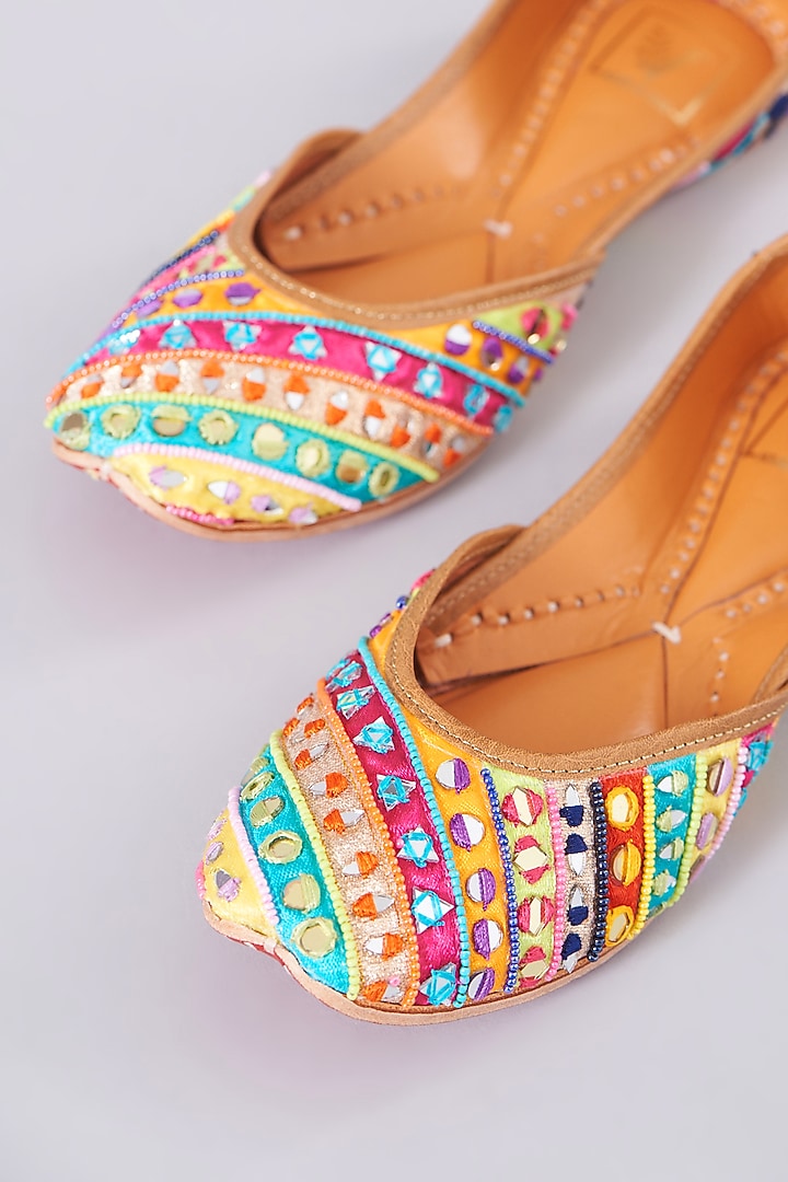 Multi-Colored Crepe Embellished Juttis by House of Vian at Pernia's Pop Up Shop