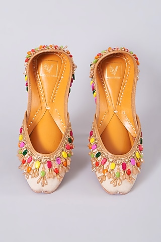 Off White Crepe Juttis by House of Vian