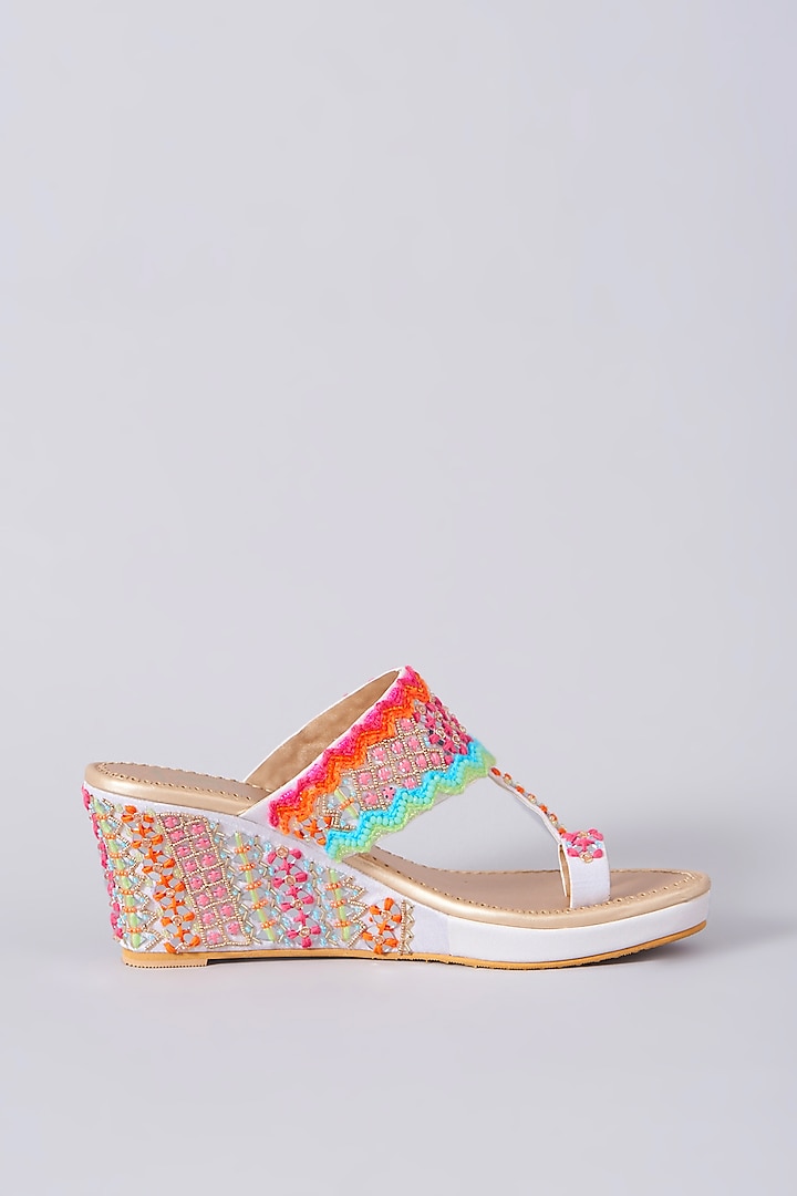 Beige Suede Embellished Wedges by House of Vian at Pernia's Pop Up Shop