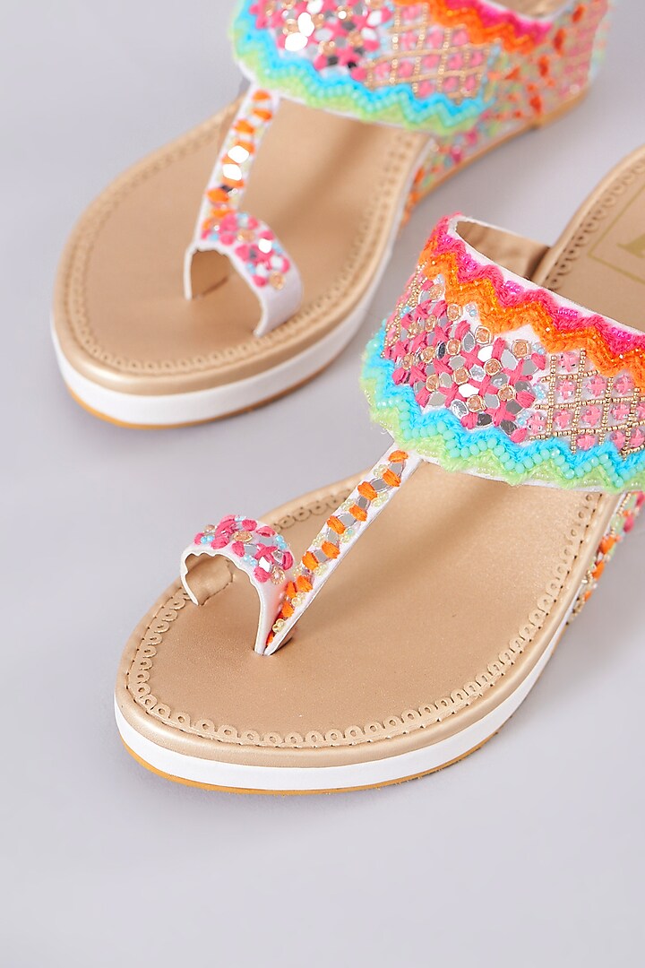Beige Suede Embellished Wedges by House of Vian at Pernia's Pop Up Shop