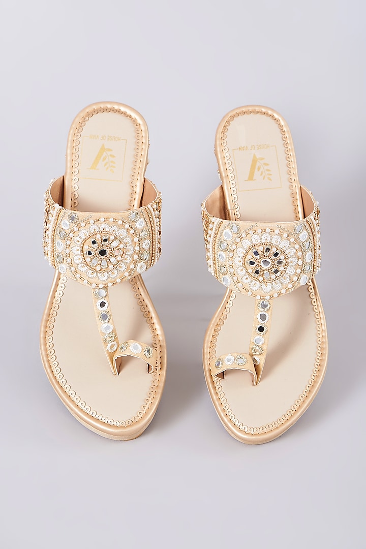 Ivory & Gold Embellished Wedges by House of Vian at Pernia's Pop Up Shop