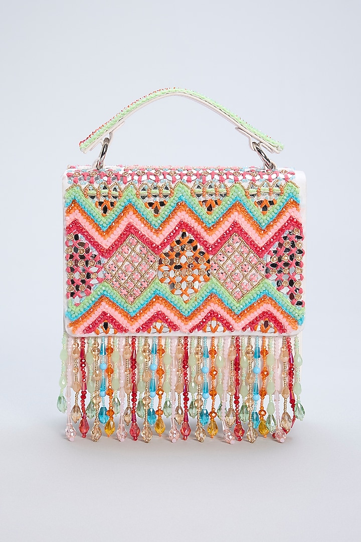 Multi-Colored French Crepe Embroidered Clutch by House of Vian at Pernia's Pop Up Shop
