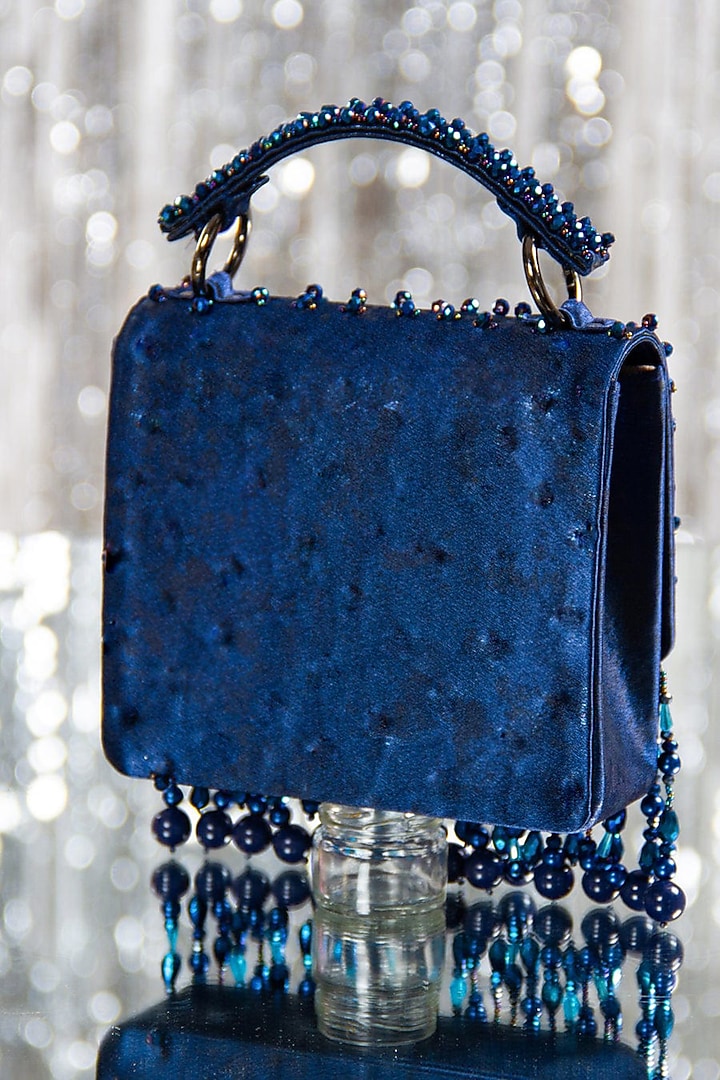 Dark Blue Hand Embroidered Clutch by House of Vian at Pernia's Pop Up Shop